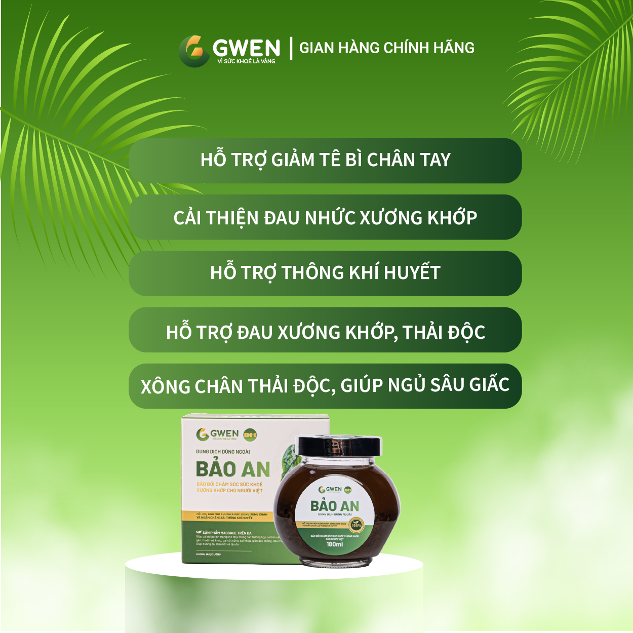 Bảo An Gwen 180ml – Dung Dịch Xoa Bóp Giảm Đau Nhức Xương Khớp, Thư Giãn Cơ Thể